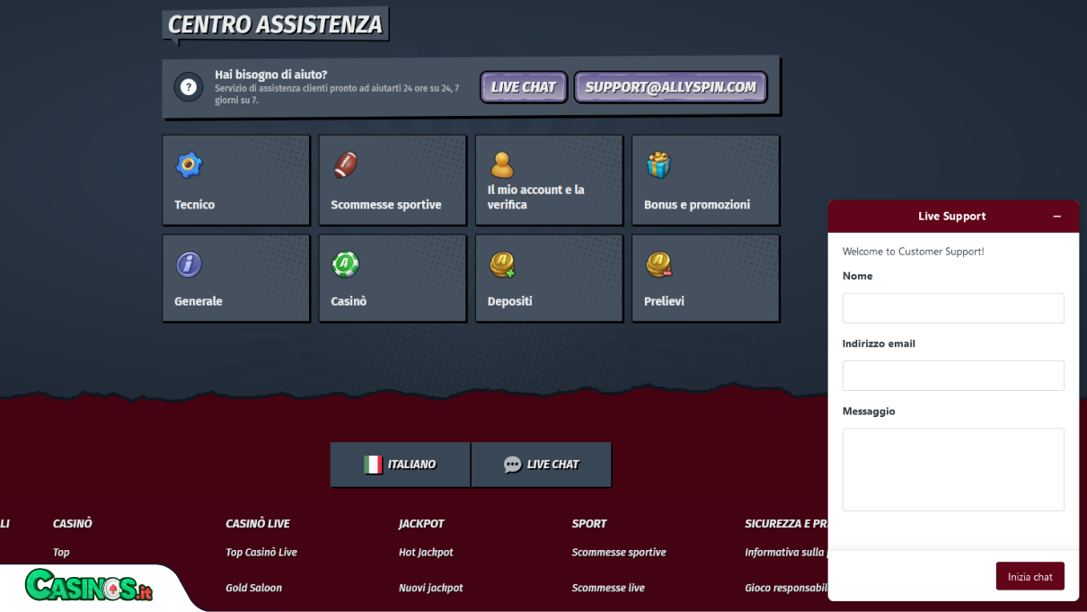 AllySpin Casino Supporto