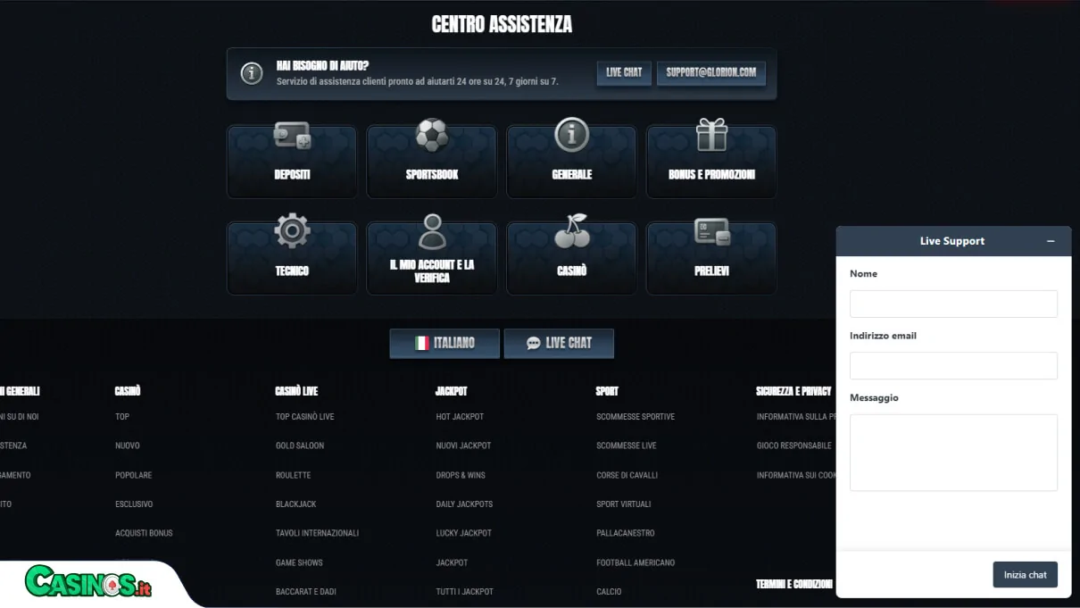Glorion Casino Supporto